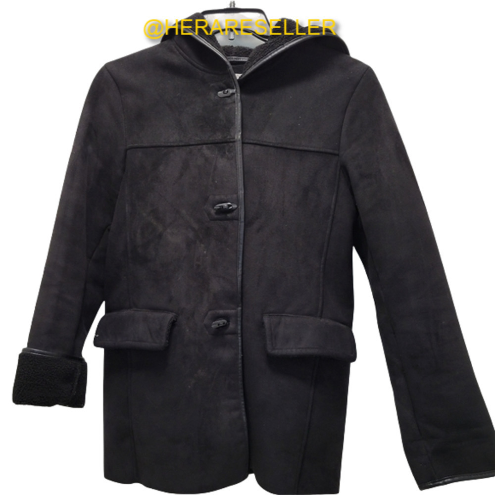 Jones New York Black Small Women Suede and Sherpa Coat